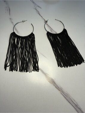 Black Fringe Hoop Earrings - Women Jewelry